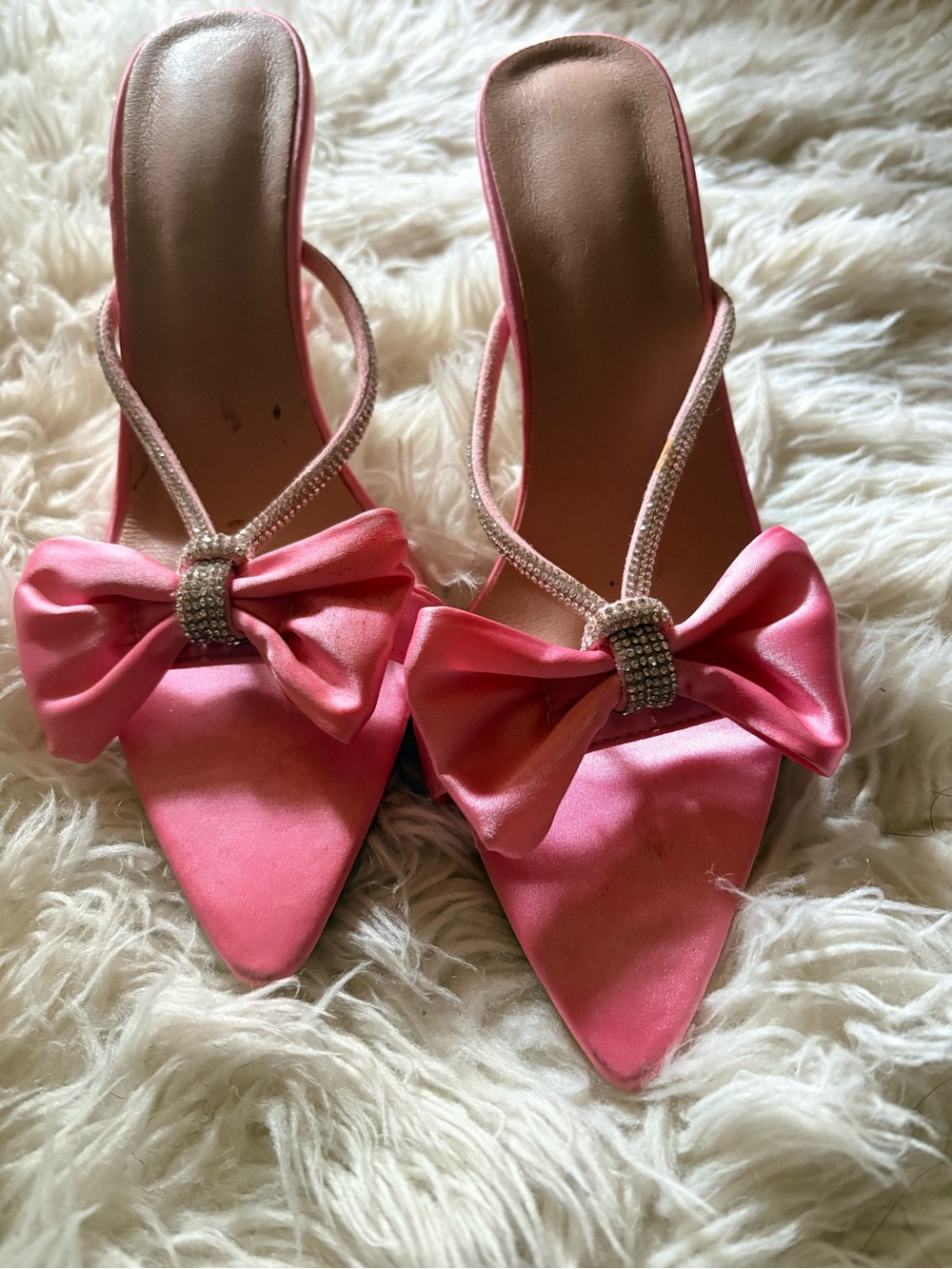 Pink Bow-Accent Women's Slip-On Heels